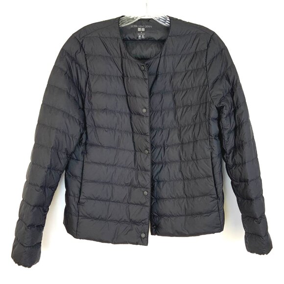 Uniqlo Black Quilted Down Puffer Snap Front Sz M - Picture 8 of 16